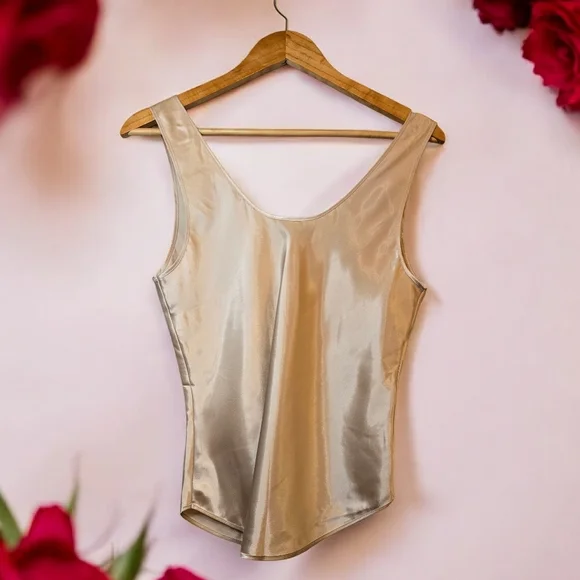 Vintage Orvis Sleeveless Satin Polyester Tank Top Champagne Gold Shade Size M - Picture 11 of 11